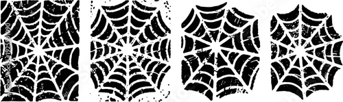 four black spider webs on white background halloween decoration and spooky design elements