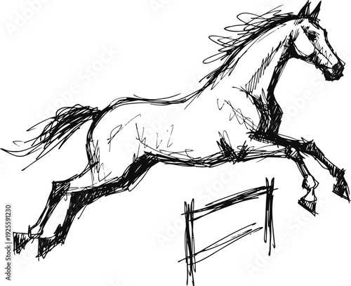 sketch of a horse jumping over a fence in mid air motion