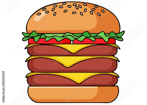 Double Cheeseburger with Lettuce and Tomato on Sesame Seed Bun.