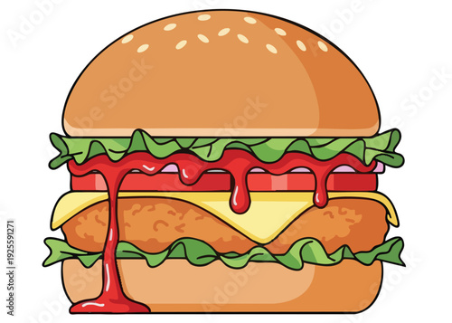 Juicy Cheeseburger with Ketchup and Lettuce on a Bun.