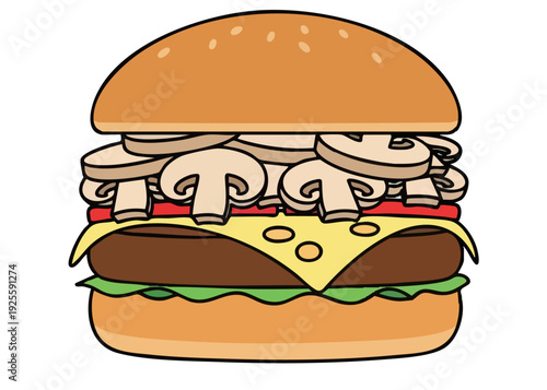 Delicious cheeseburger with mushrooms on a bun.