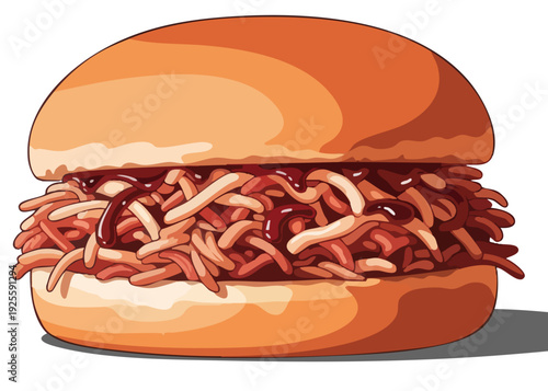 A delicious pulled pork sandwich with barbecue sauce on a bun.