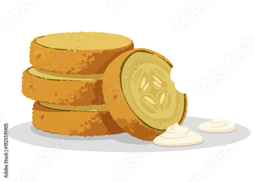 Stack of pancakes with butter and syrup on a white background.