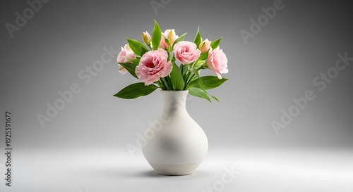 Wallpaper Mural A delicate white vase with a bouquet of pink roses on a gray background Torontodigital.ca