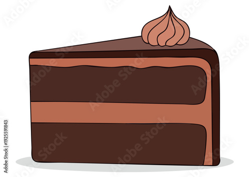 A delicious slice of chocolate cake with layered frosting.