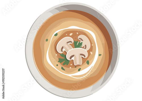 Creamy Mushroom Soup in a White Bowl.