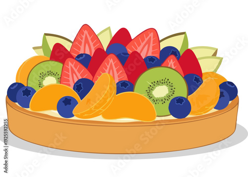 Vibrant Fruit Tart with Assorted Fresh Fruits and Cream.