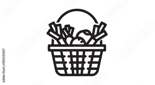 Freshly harvested organic vegetables in a rustic shopping basket, an ideal vector graphic for healthy eating concepts