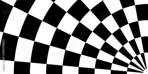 Abstract checkered circle frame vector illustration. Vintage black and white alternating square tiles circular border. Checkerboard round race flag. Eps 10