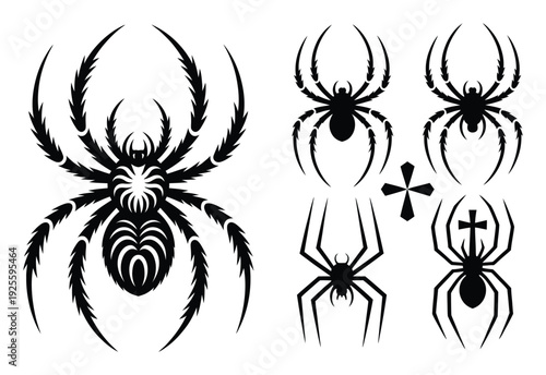 Black Spider Silhouettes with Cross and Geometric