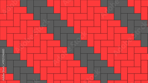 Modern geometric pattern with red and gray bricks