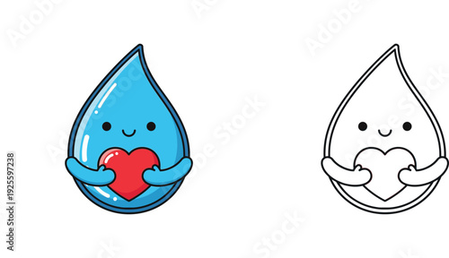 Cute Water Drop Character Holding a Red Heart - Love for Water Conservation