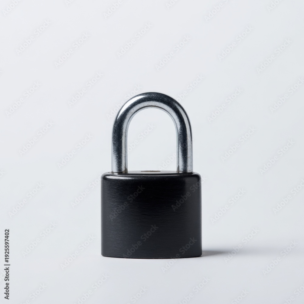Naklejka premium Secure black metal padlock on plain background