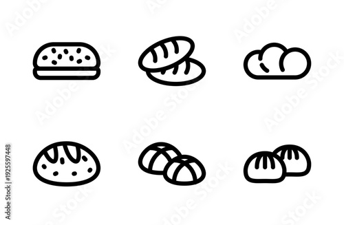Fresh Bun Icon Set – Detailed Bakery Bread and Soft Pastry Symbol Collection for Cafe, Menu, and Food Branding Design