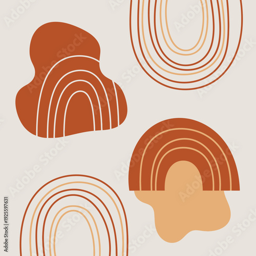 Abstract Boho Rainbow Shapes Mid Century Modern Organic Forms Terracotta Beige