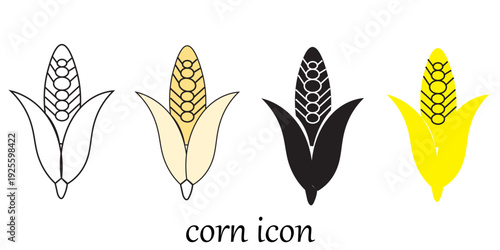 Vector corn icon, corn cob icon in solid, gradient and line styles. Trendy colors. Isolated on a white background. Editable stroke