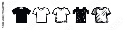 Hand Drawn T-Shirt Mockup and Style Icons Set in Solid, Outline, Textured, and Pixelated Varieties