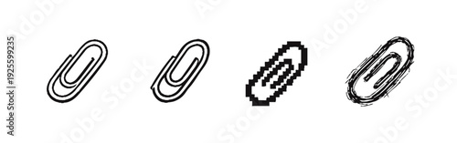 Variety of Paperclip Icons: Grunge, Outline, Clean, Pixel Art, and Sketchy Styles for Office and Design
