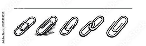 Collection of Sketchy Paperclip Icons, Including Linked and Overlapping Designs for Organization