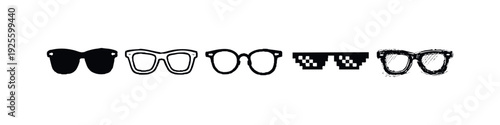 Hand-drawn grunge glasses and sunglasses icon set. Doodle style eyewear collection with various retro and modern designs.