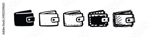 Stylish Wallet Icons Collection: Solid, Outline, Pixel, and Sketchy Designs for Financial Themes