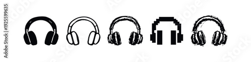 Classic Headphone Icons Set: Sketchy, Pixelated, and Minimal Designs for Music and Audio