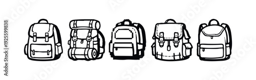 Assorted Backpack Designs - Outdoor, Travel, and School Bag Icons Collection.