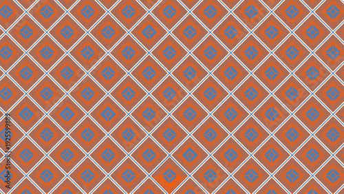 Vibrant orange and blue geometric pattern with diamond shapes