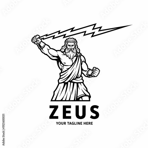Mighty mythological ruler striking with thunderbolt, an iconic vector graphic design