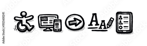 Accessibility, Responsive Design, and Mobile Content Editing Icons with Navigation and Typography