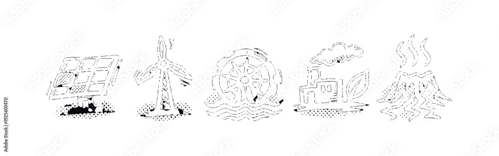 Fototapeta premium Distressed Renewable Energy Doodle Icons
