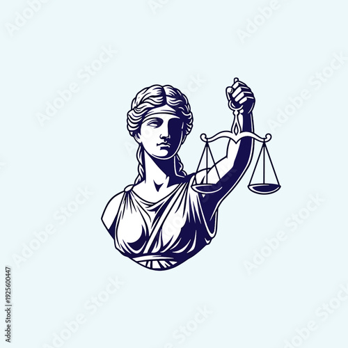 Classical Themis Illustration: Lady Justice Emblem Holding Scales of Fairness and Law