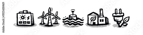 Green Energy and Sustainable Technology Hand-Drawn Icons