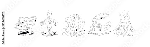 Distressed Renewable Energy Doodle Icons
