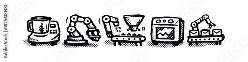 Food Processing and Automation Industry Doodle Icons
