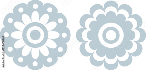 Creative Round Blossom Badge Logo and Decorative Flower Shape Design Elements