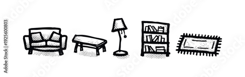 Modern living room furniture icons set. Stylish decor elements for home interior design.