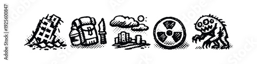 Hand-drawn Post-Apocalyptic and Survival Doodle Icons