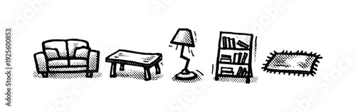 Hand-drawn Home Furniture and Living Room Icons Set