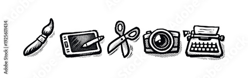 Hand-Drawn Creative Tools and Artistic Profession Icons Set