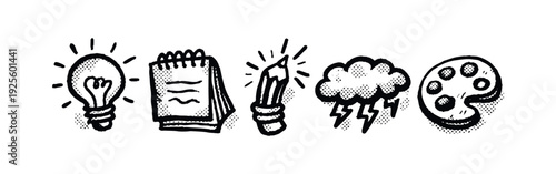 Hand-Drawn Ideas, Creativity and Artistic Inspiration Icons Set
