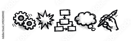 Hand-Drawn Creative Process, Workflow and Idea Execution Icons Set