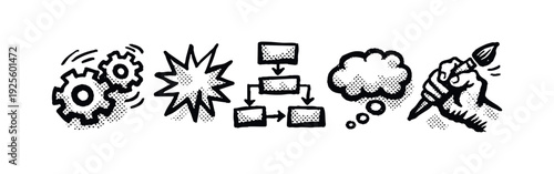 Hand-Drawn Process, Innovation and Creative Action Icons Set