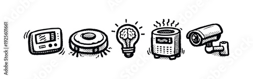 Grunge style smart home and IoT devices illustration