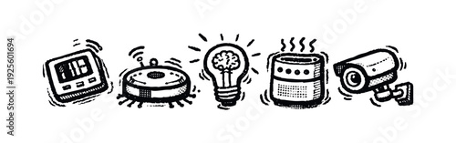 Hand-drawn smart home and IoT technology icons