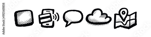 Modern Digital Concepts Icons - Mobile Payment, Messaging, Cloud Storage, GPS Map.