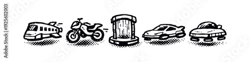 Advanced Transportation and Future Mobility Doodle Icons