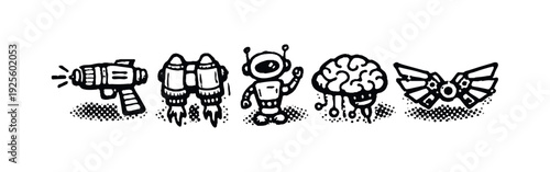 Dynamic Sci-Fi Gadgets, Robotics, and Intelligence Doodle Icons for Future Technology and Fantasy