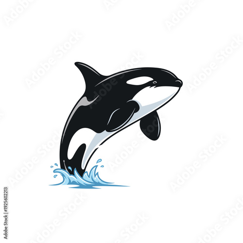 Cartoon killer whale jumping out of water with splash
