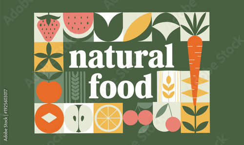 Natural Organic Food Banner with Fruits and Vegetables